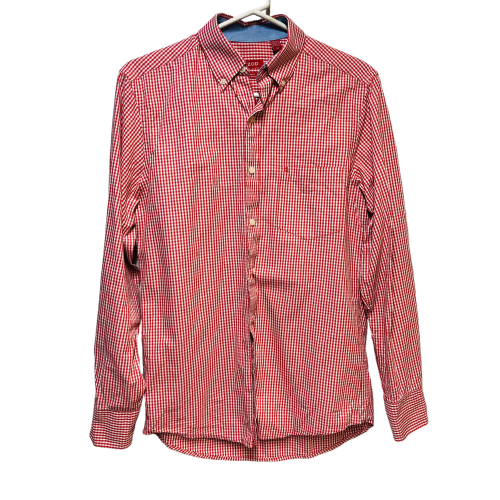 IZOD Mens Small Red Gingham Button Up Long Sleeve Casual Shirt